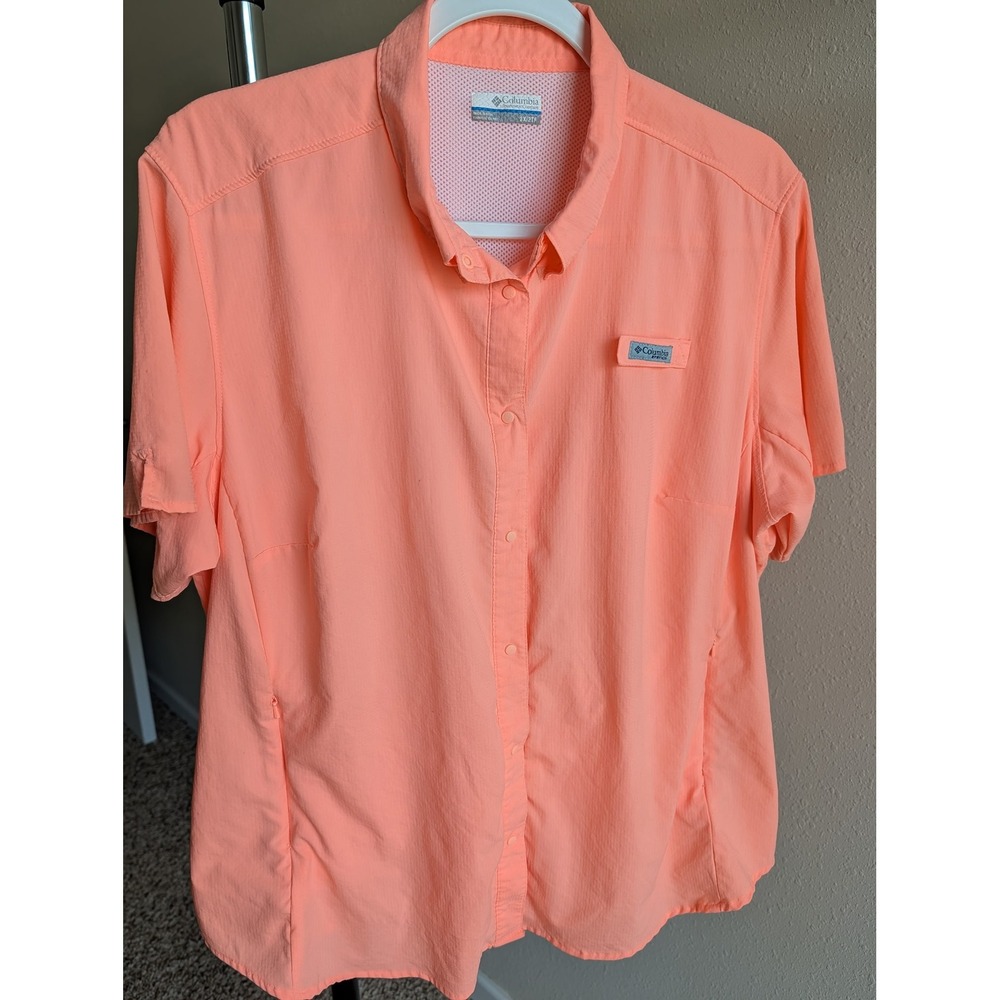 Columbia PFG Tamiami II Fishing‎ Shirt Womens 2X Coral Peach Short Sleeve FW7277